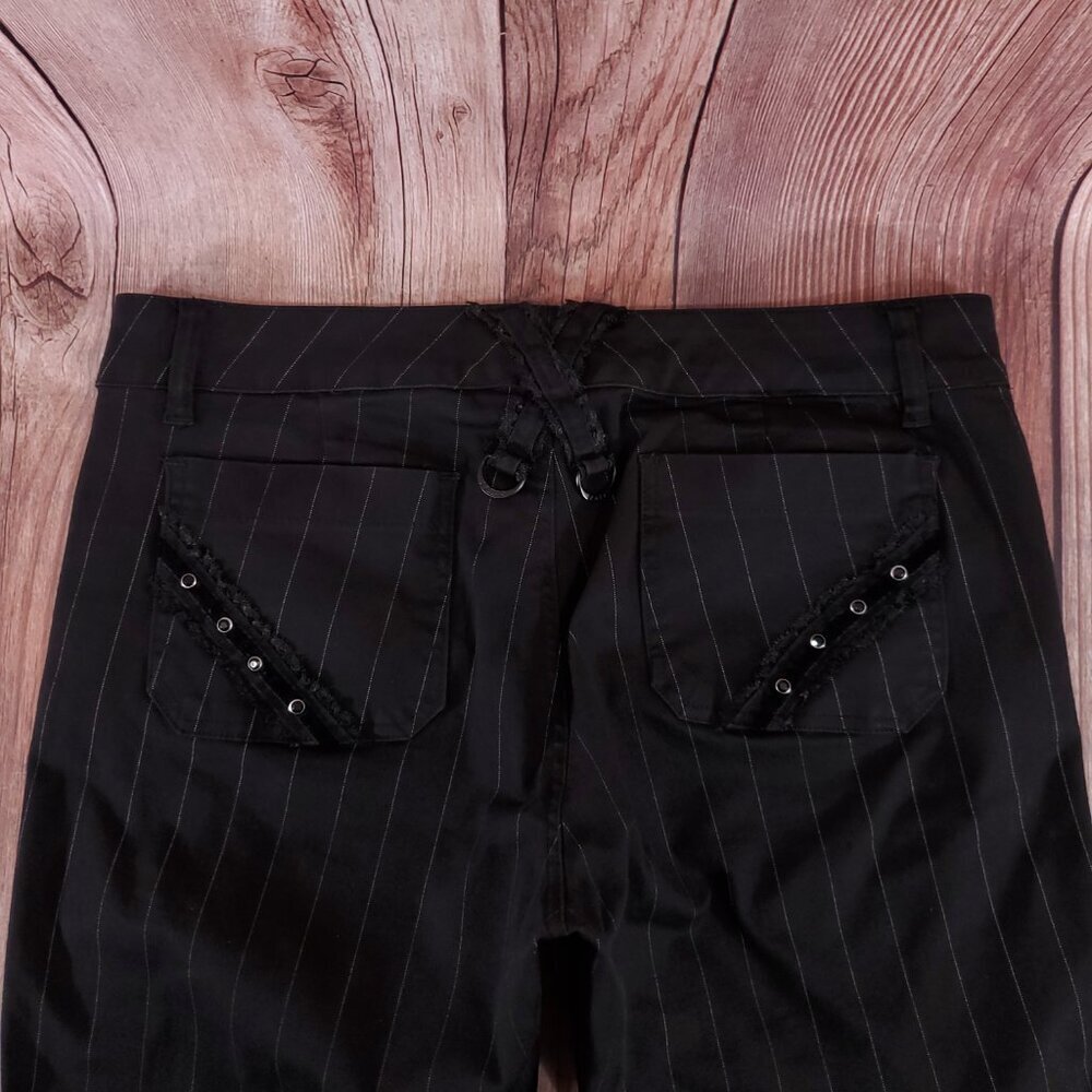 Vtg Tripp NYC Sz 13 Striper Black Tone Boot Cut Pants Pinstripe Goth Punk Y2K - Picture 10 of 15